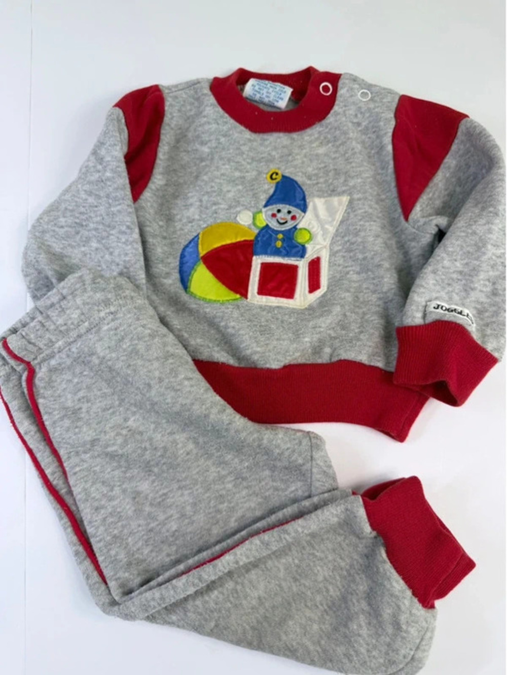 Vintage Joggles Baby Size 18M Jack-in-the-Box Sweatsuit Set Gray Red
